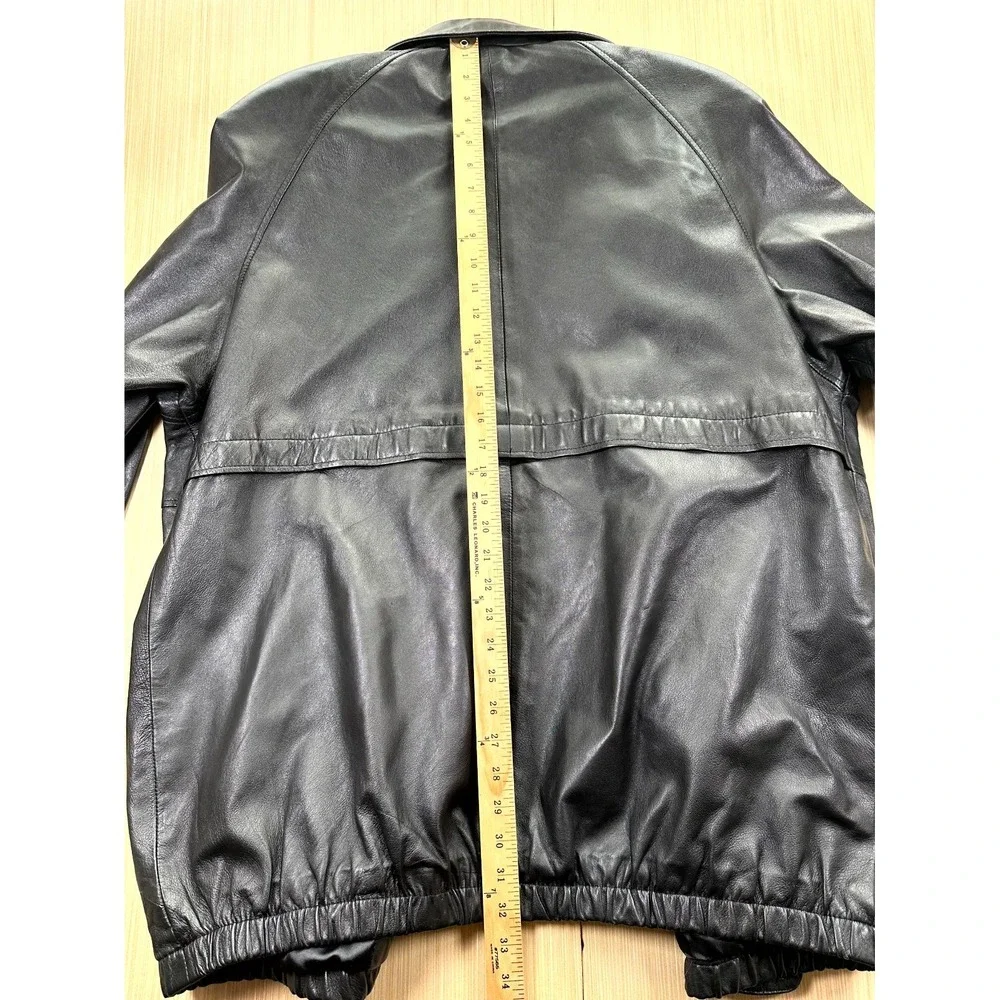 VTG Jacqueline Ferrar Leather Jacket Men's  XL Black Lined Raglan Sleeve‎ Retro